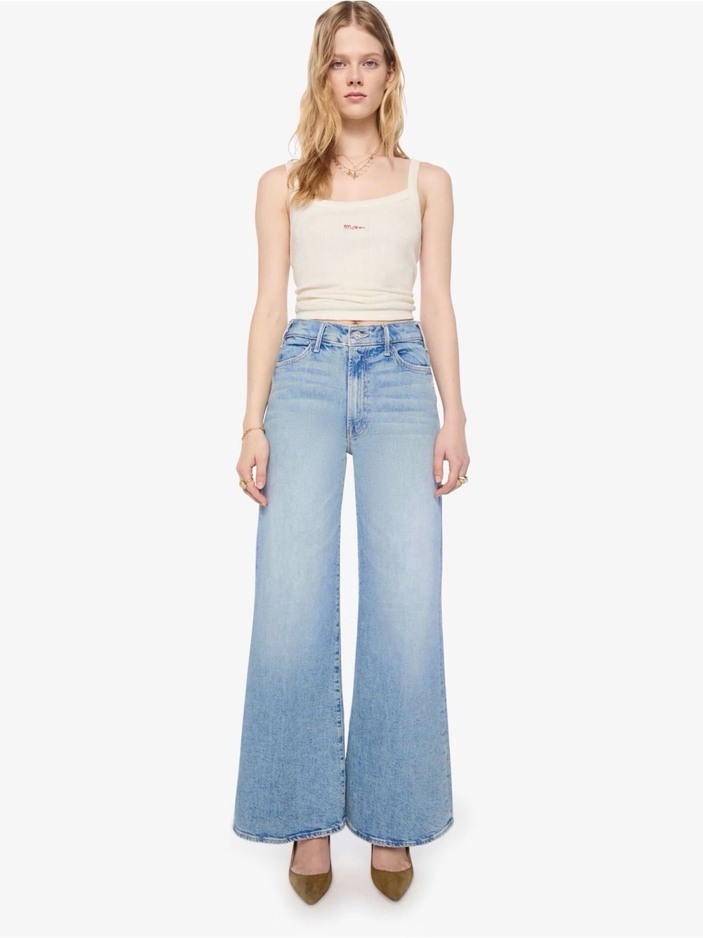 LIL MOTHER Light Blue High-Waist Wide Leg Jeans.  Mother jeans petite.
